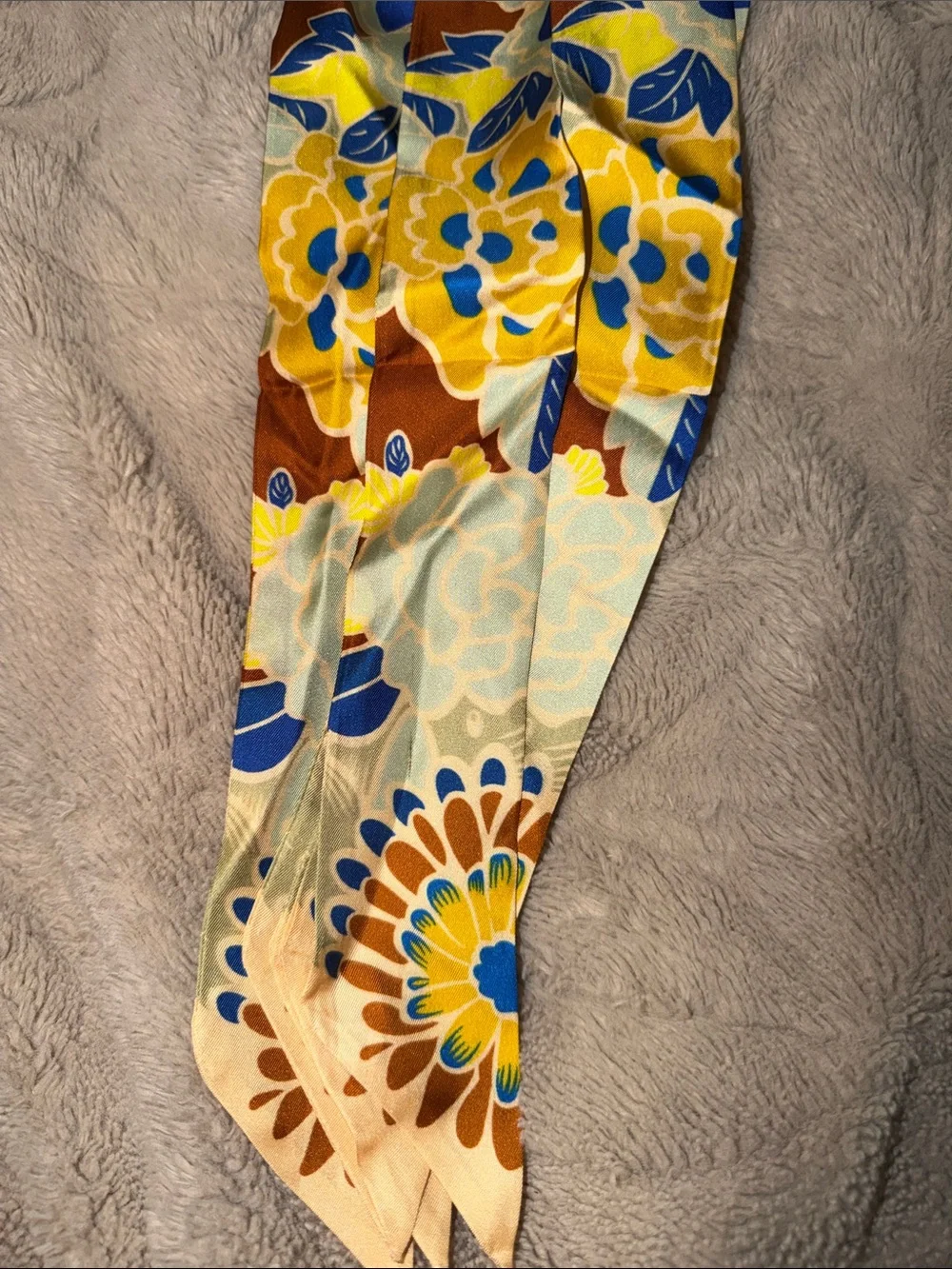 Pair of 2 Yellow & Blue Floral 100% Silk Twilly Scarves for Bags NWOT